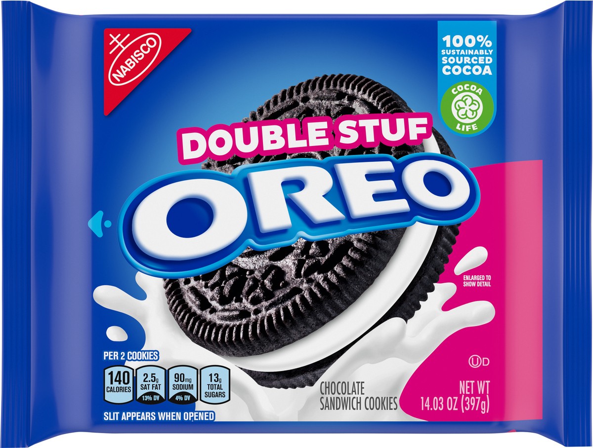 slide 2 of 9, OREO Double Stuf Chocolate Sandwich Cookies, 14.03 oz, 14.03 oz