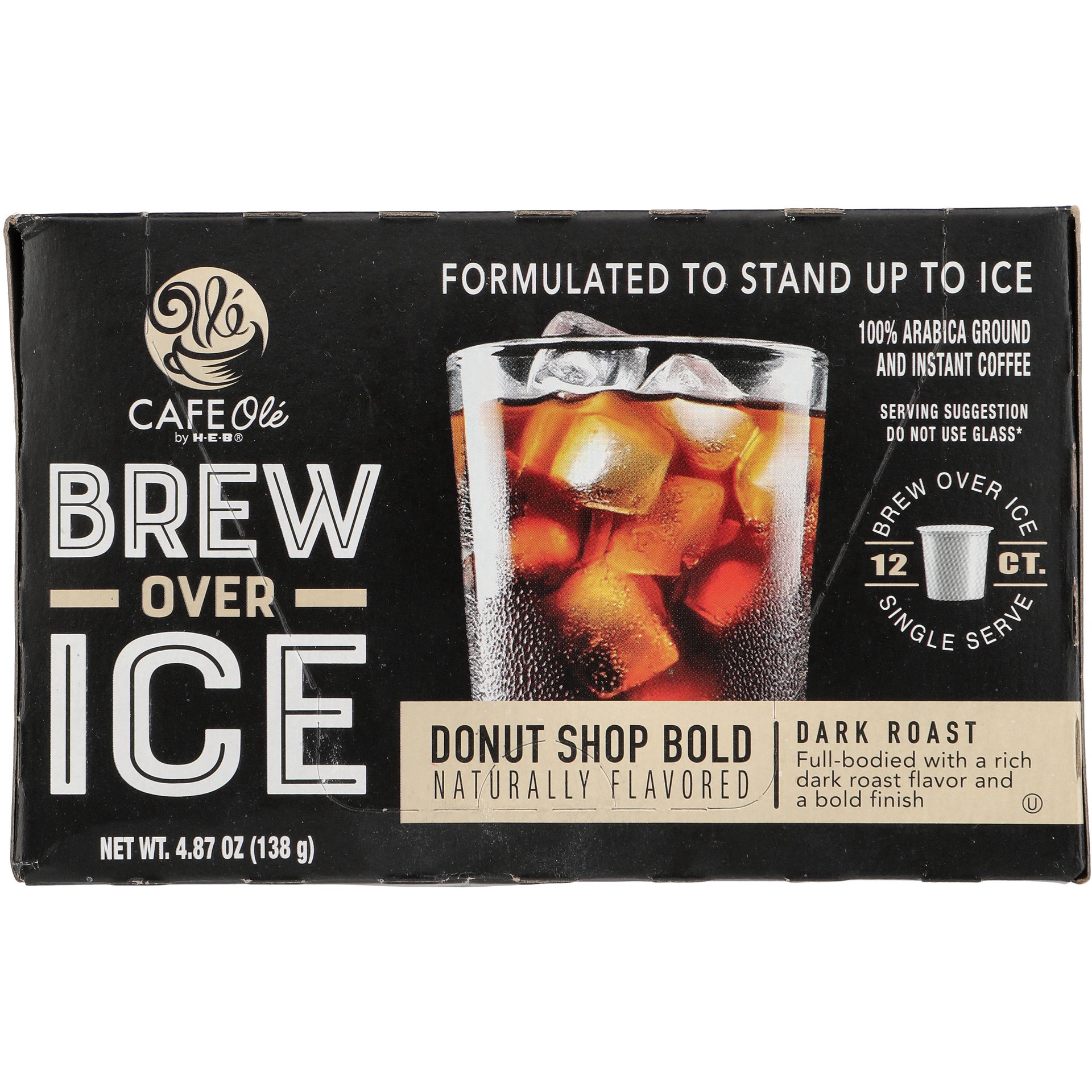 slide 1 of 1, CAFE Olé by H‑E‑B Donut Shop Bold Brew Over Ice Dark Roast Coffee Single Serve Cups, 12 ct