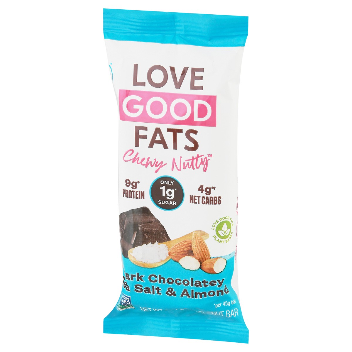 slide 3 of 9, Love Good Fats Chewy Nutty Dark Chocolatey Sea Salt & Almond Nut Bar 1.59 oz, 1.59 oz