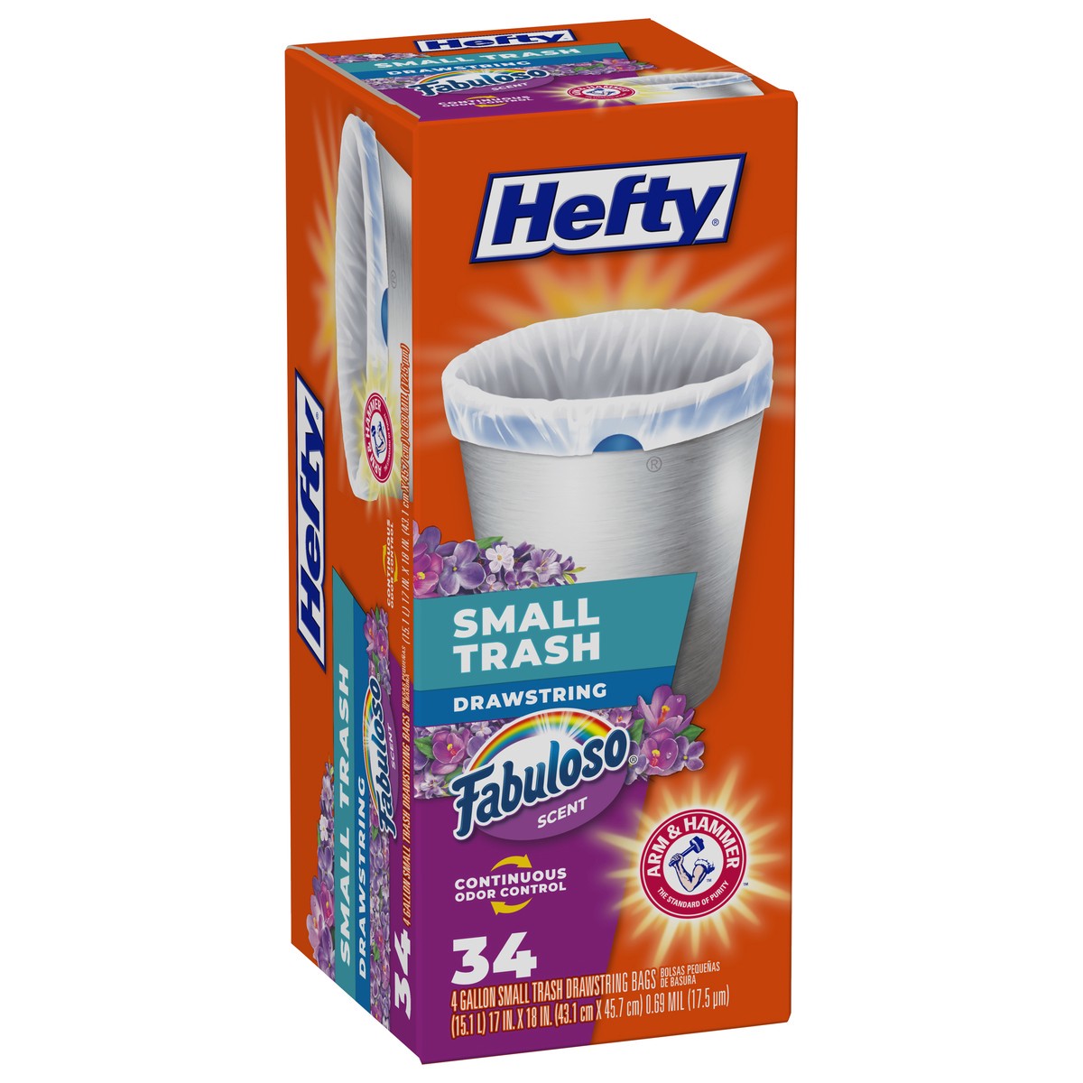 slide 9 of 9, Hefty 4 Gallon Drawstring Fabuloso Scent Small Trash Bags 34 Bags, 34 ct