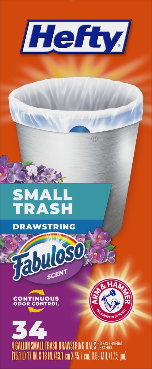 slide 7 of 9, Hefty 4 Gallon Drawstring Fabuloso Scent Small Trash Bags 34 Bags, 34 ct