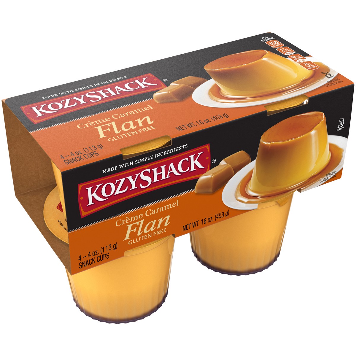 slide 8 of 14, Kozy Shack Creme Caramel Flan Snack Cups, Gluten Free Dessert, 4 oz, 4 Count, 4 ct