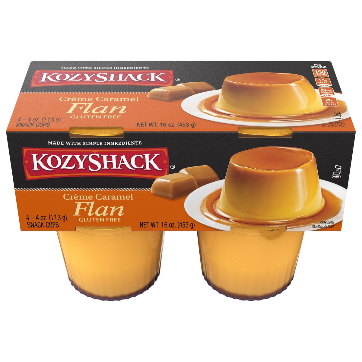 slide 9 of 14, Kozy Shack Creme Caramel Flan Snack Cups, Gluten Free Dessert, 4 oz, 4 Count, 4 ct