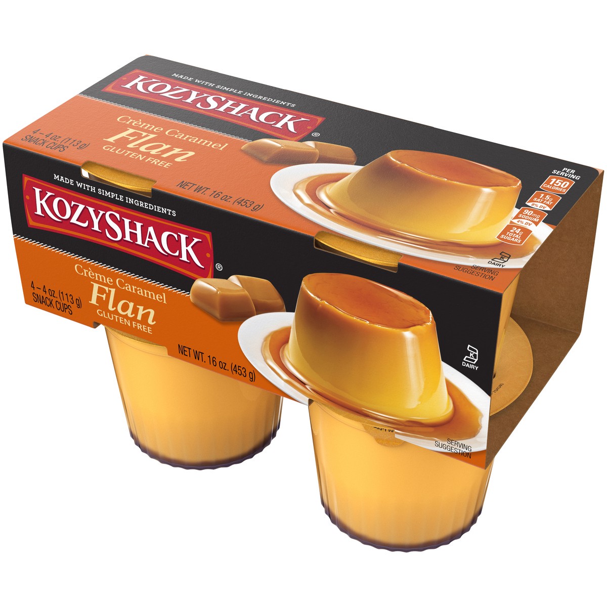 slide 7 of 14, Kozy Shack Creme Caramel Flan Snack Cups, Gluten Free Dessert, 4 oz, 4 Count, 4 ct