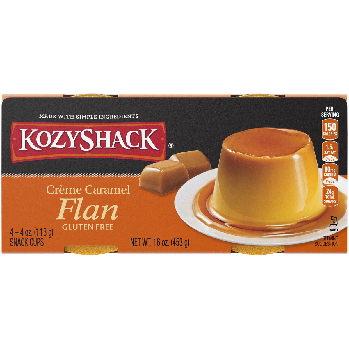 slide 2 of 14, Kozy Shack Creme Caramel Flan Snack Cups, Gluten Free Dessert, 4 oz, 4 Count, 4 ct