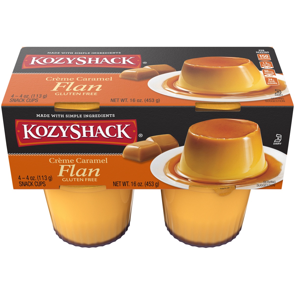 slide 1 of 8, Kozyshack Kozy Shack Creme Caramel Flan 4-4 oz. Cups, 16 oz