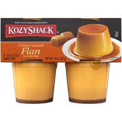 Kozy Shack Creme Caramel Flan Snack Cups, Gluten Free Dessert, 4 oz, 4 Count