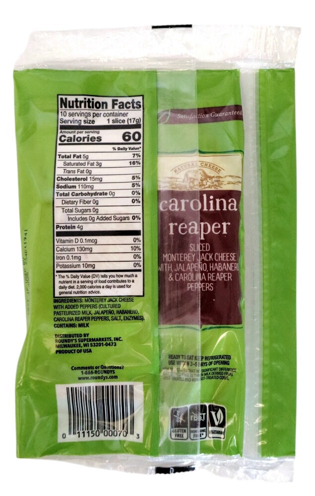 slide 2 of 2, Roundy's® Carolina Reaper Cheese Slices Monterey Jack With Jalapeno Habanero & Carolina Peppers, 6 oz
