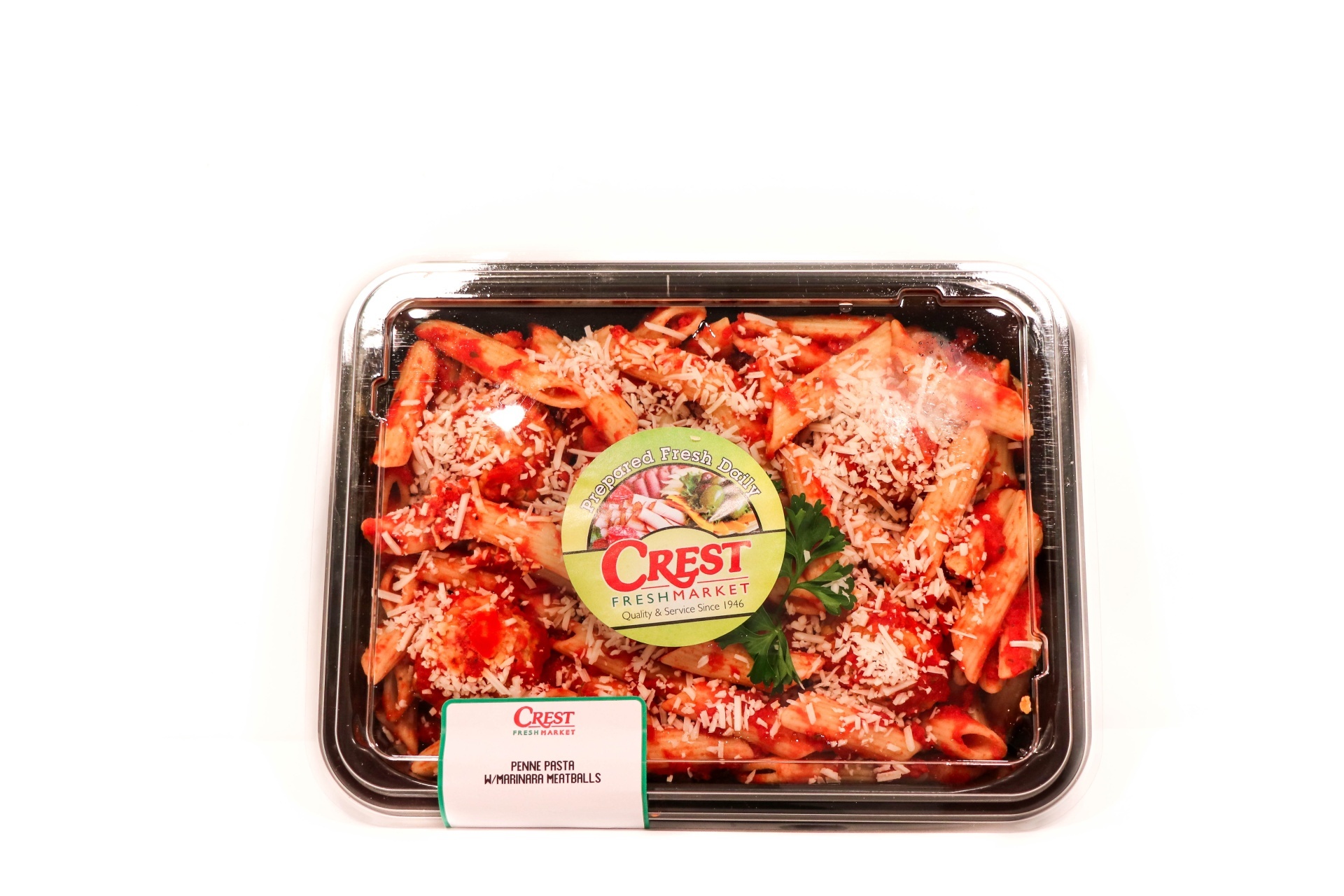 slide 1 of 1, Crest Fresh Market Meals to go Penne Pasta with Marinara Meatballs, per lb