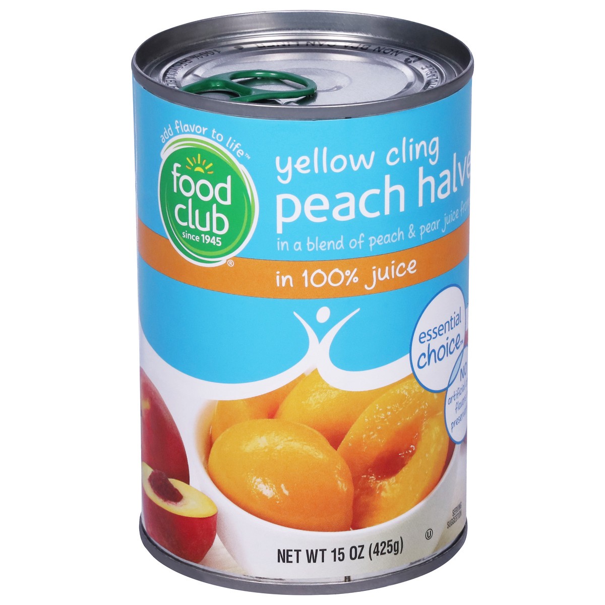 slide 2 of 9, Food Club Essential Choice Yellow Cling Peach Halves in 100% Juice 15 oz, 15 oz