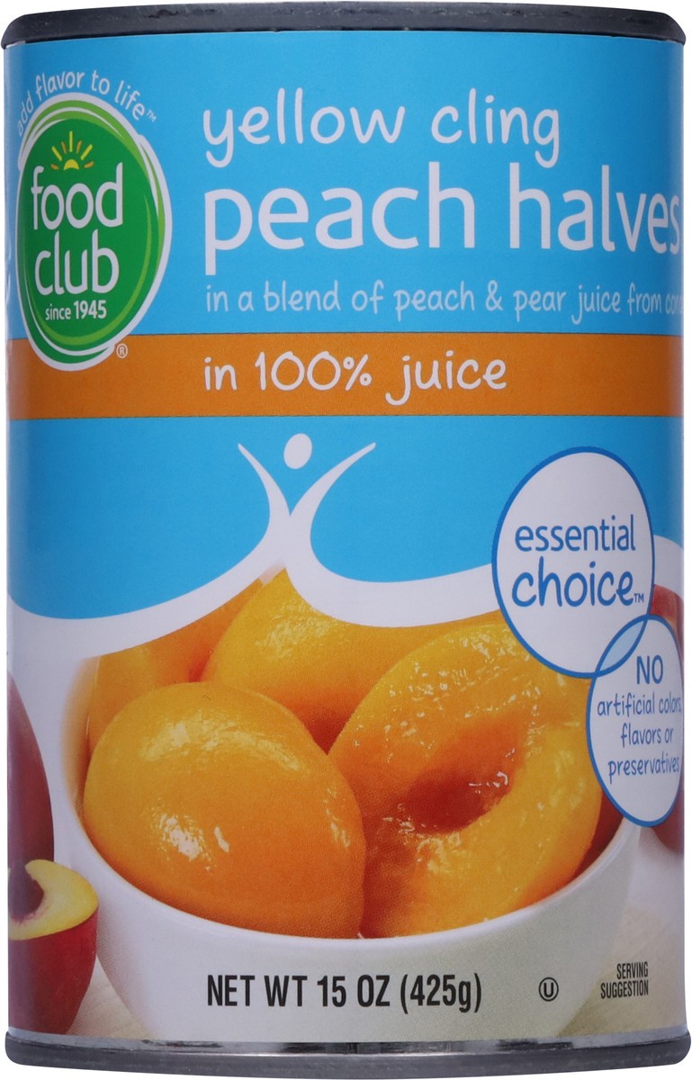 slide 6 of 9, Food Club Essential Choice Yellow Cling Peach Halves in 100% Juice 15 oz, 15 oz