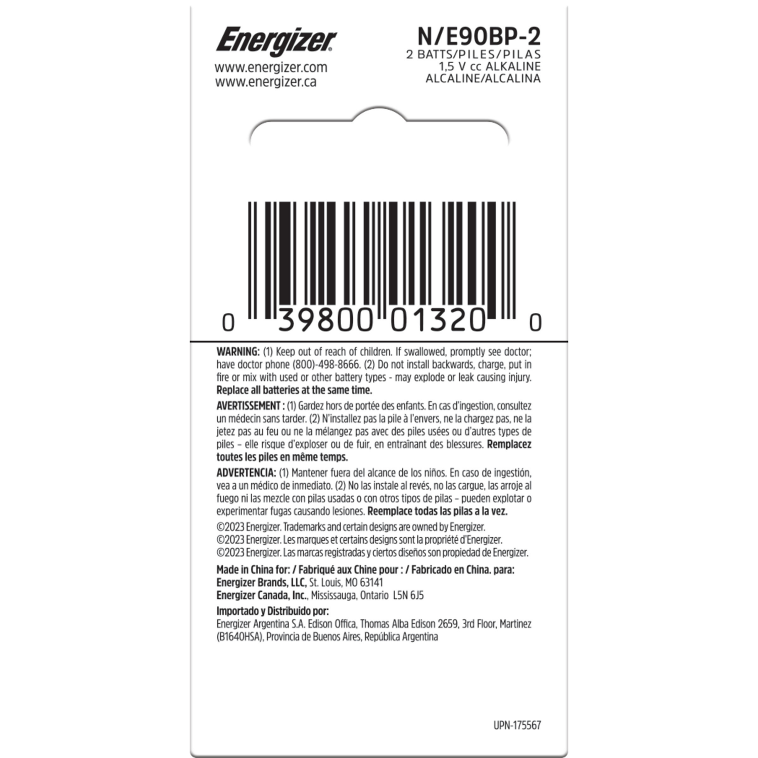 slide 2 of 2, Energizer Battery, Size N, 2 Pk, 2 ct