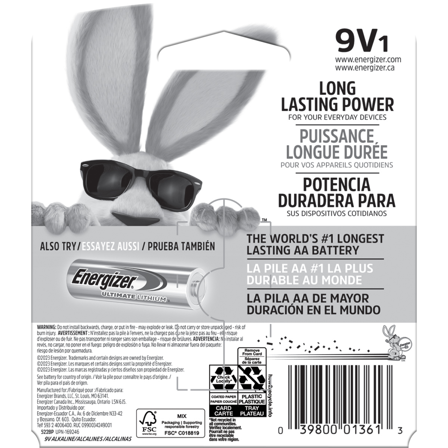 slide 2 of 2, Energizer MAX 9V Batteries (1 Pack), 9 Volt Alkaline Batteries, 1 ct