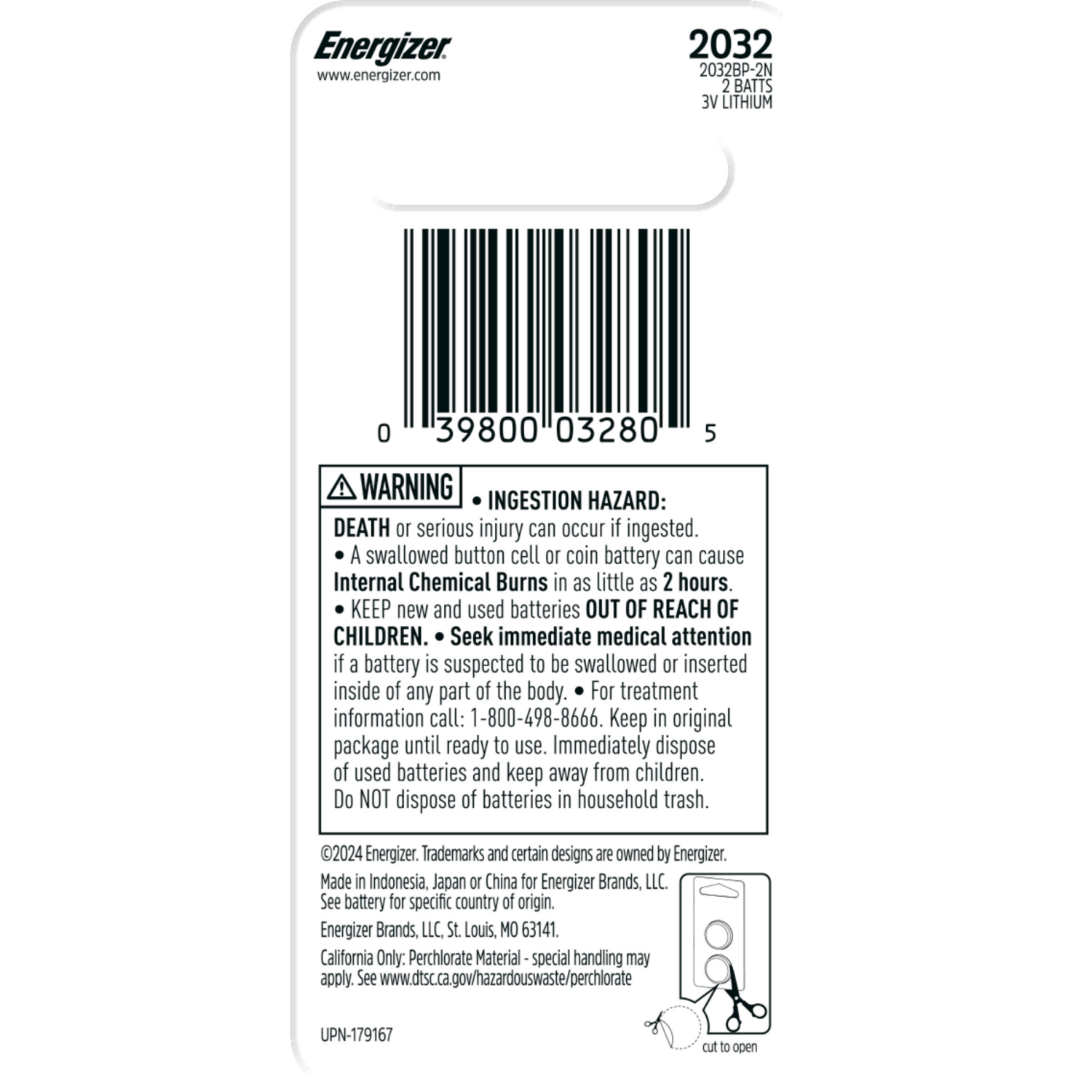 slide 2 of 2, Energizer 2032 Batteries (2 Pack), 3V Lithium Coin Batteries, 1 ct