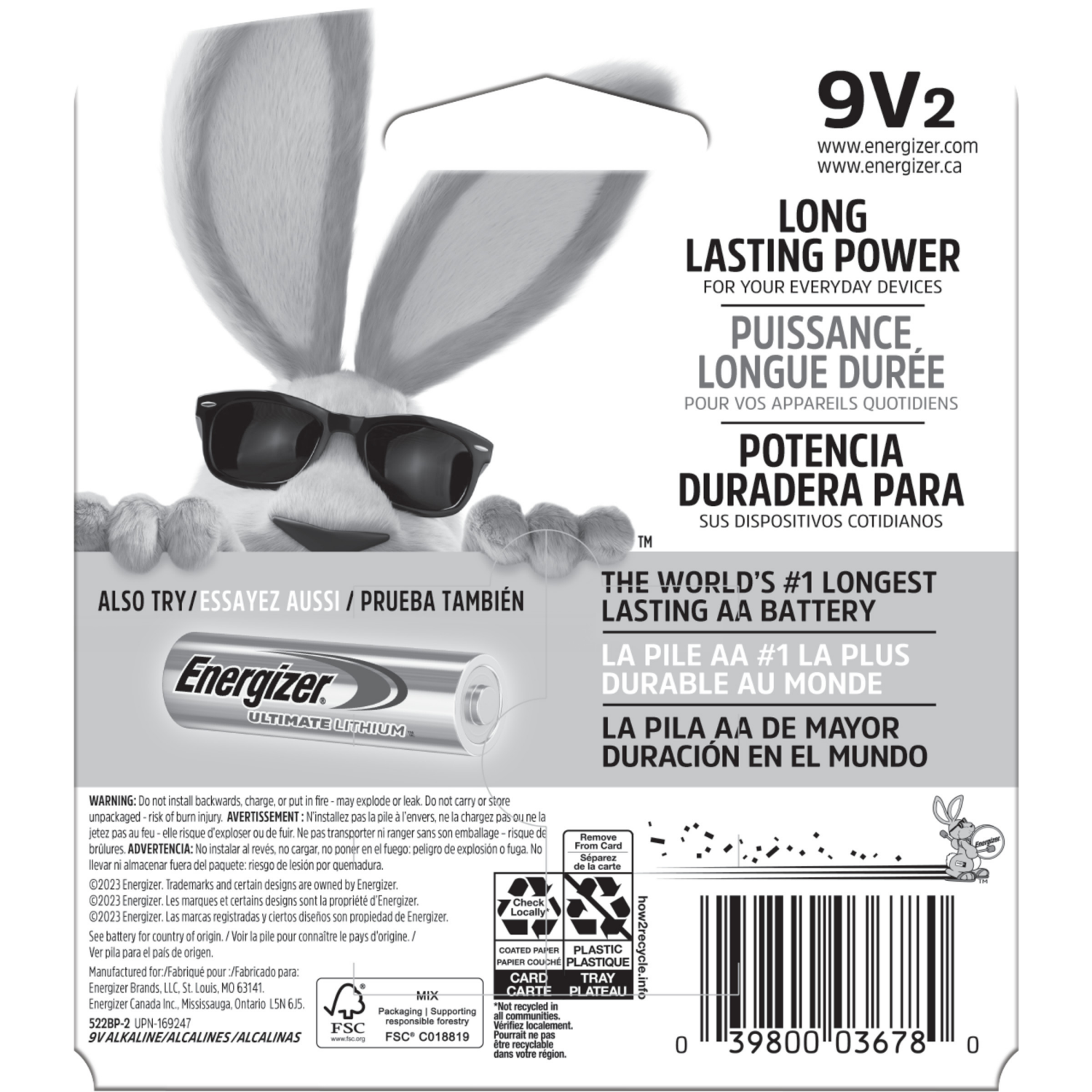 slide 2 of 2, Energizer MAX 9V Batteries (2 Pack), 9 Volt Alkaline Batteries, 2 ct