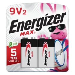 Energizer MAX 9V Batteries (2 Pack), 9 Volt Alkaline Batteries