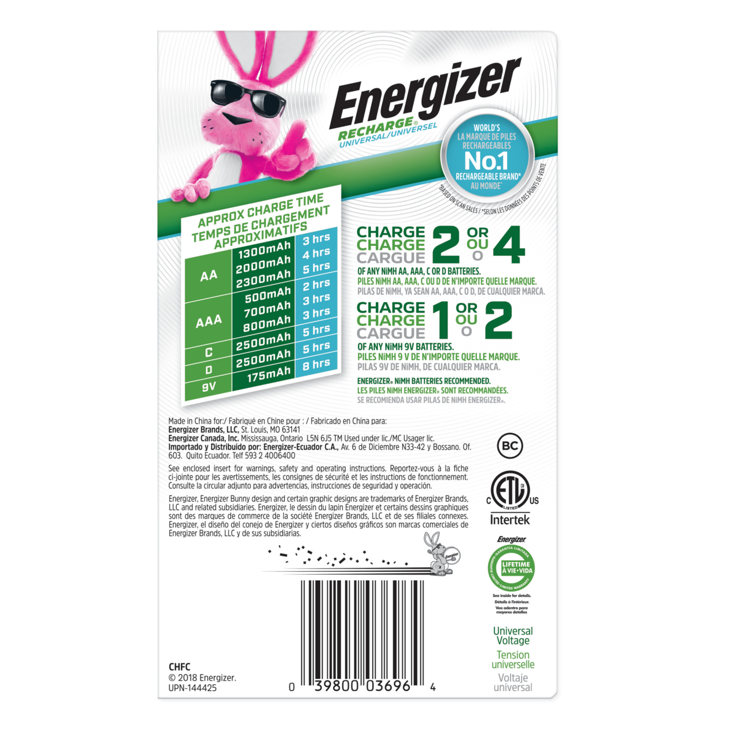 slide 2 of 2, Energizer Univ Battery Charger, 1 ct