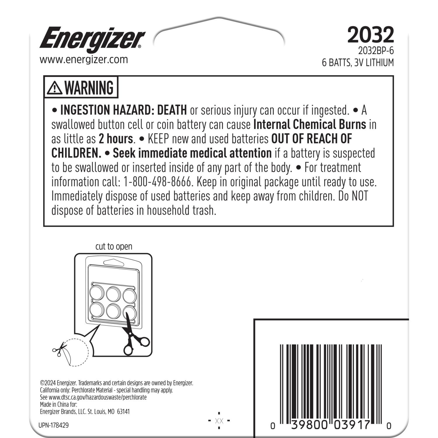 slide 2 of 2, Energizer 2032 Batteries (6 Pack), 3V Lithium Coin Batteries, 6 ct