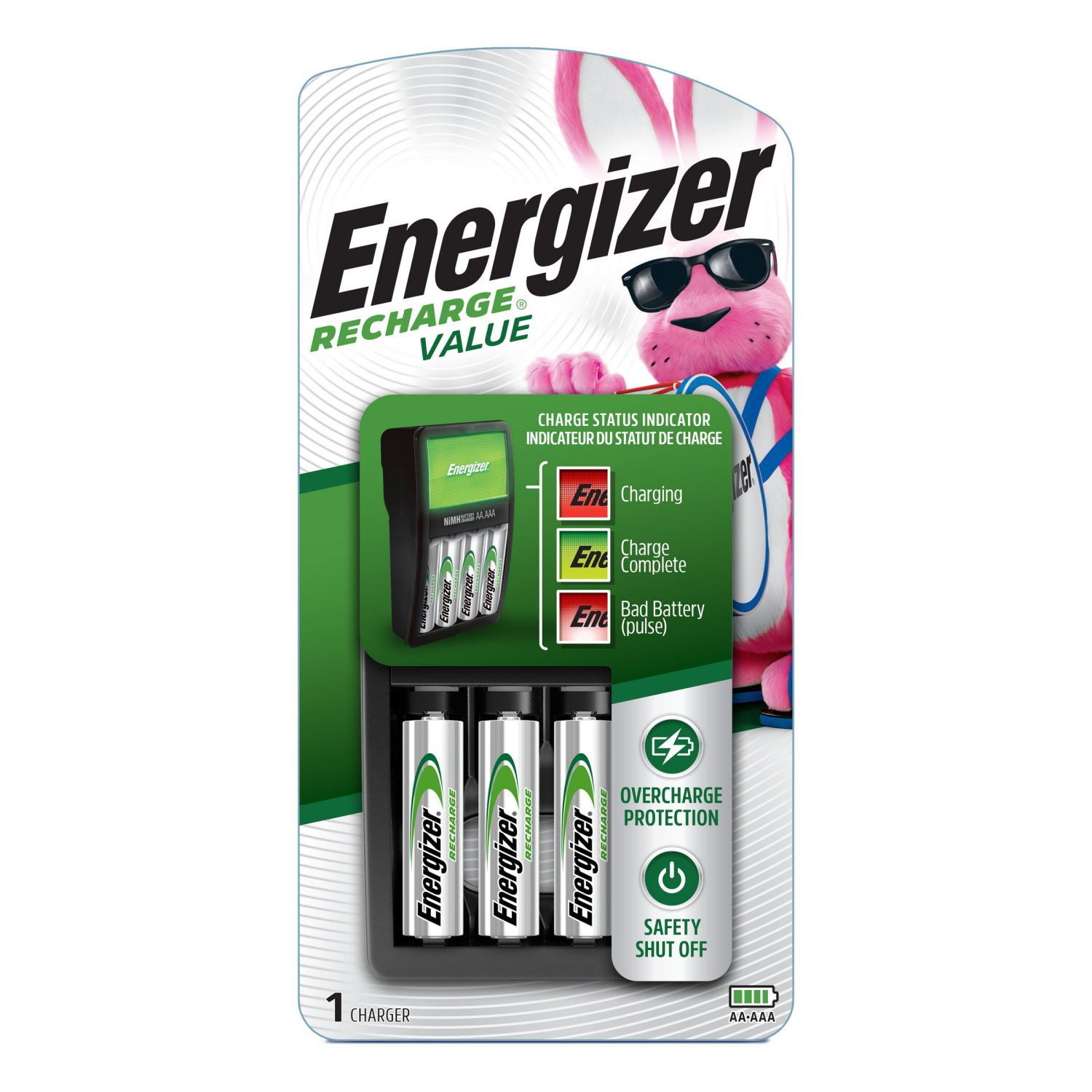 slide 1 of 2, Energizer Recharge Value Charger for NiMH Rechargeable AA and AAA Batteries, 1 ct