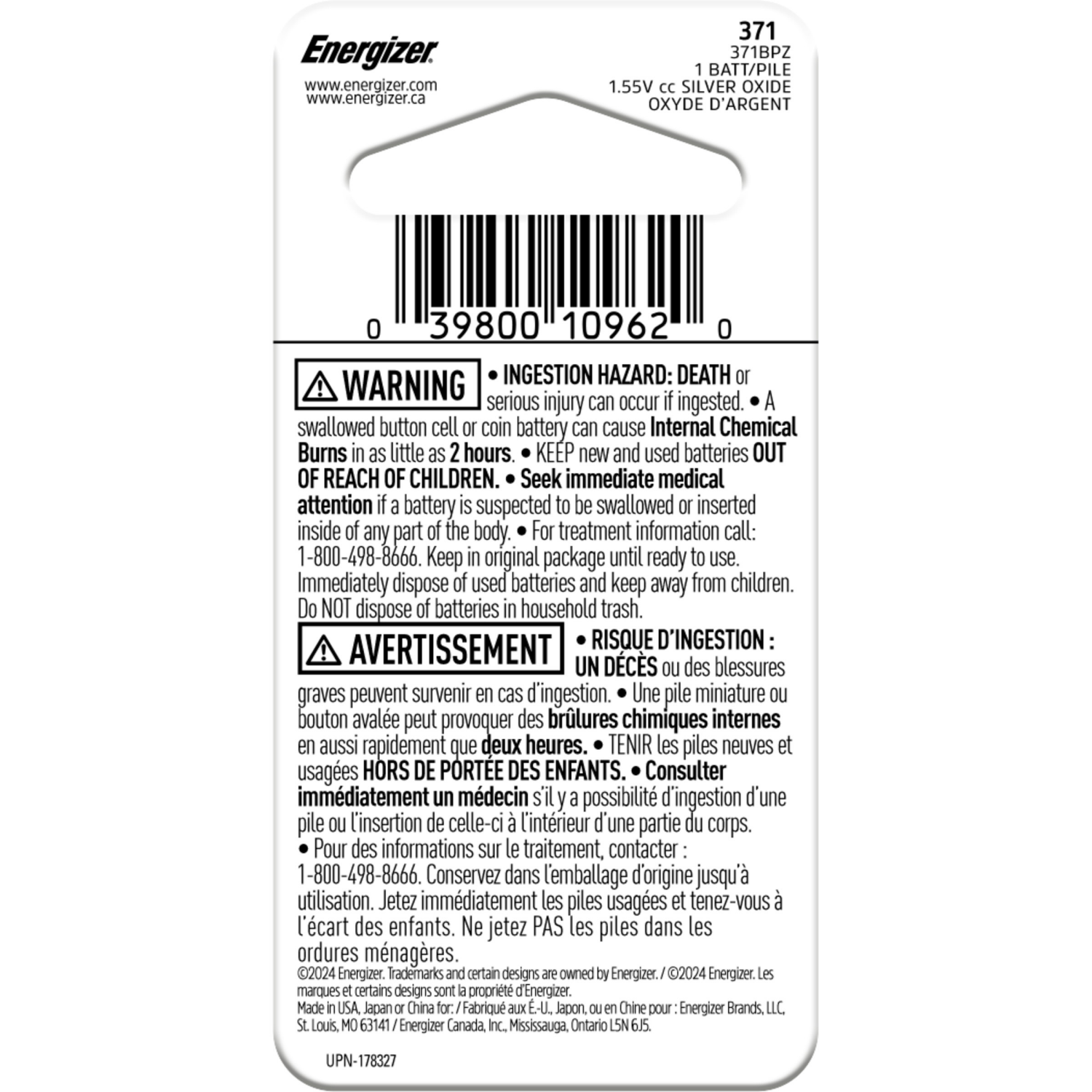 slide 2 of 2, Energizer 371 1-Pack, 1 ct