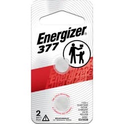 Energizer 377 Batteries (2 Pack), 1.5V Silver Oxide Button Cell Batteries