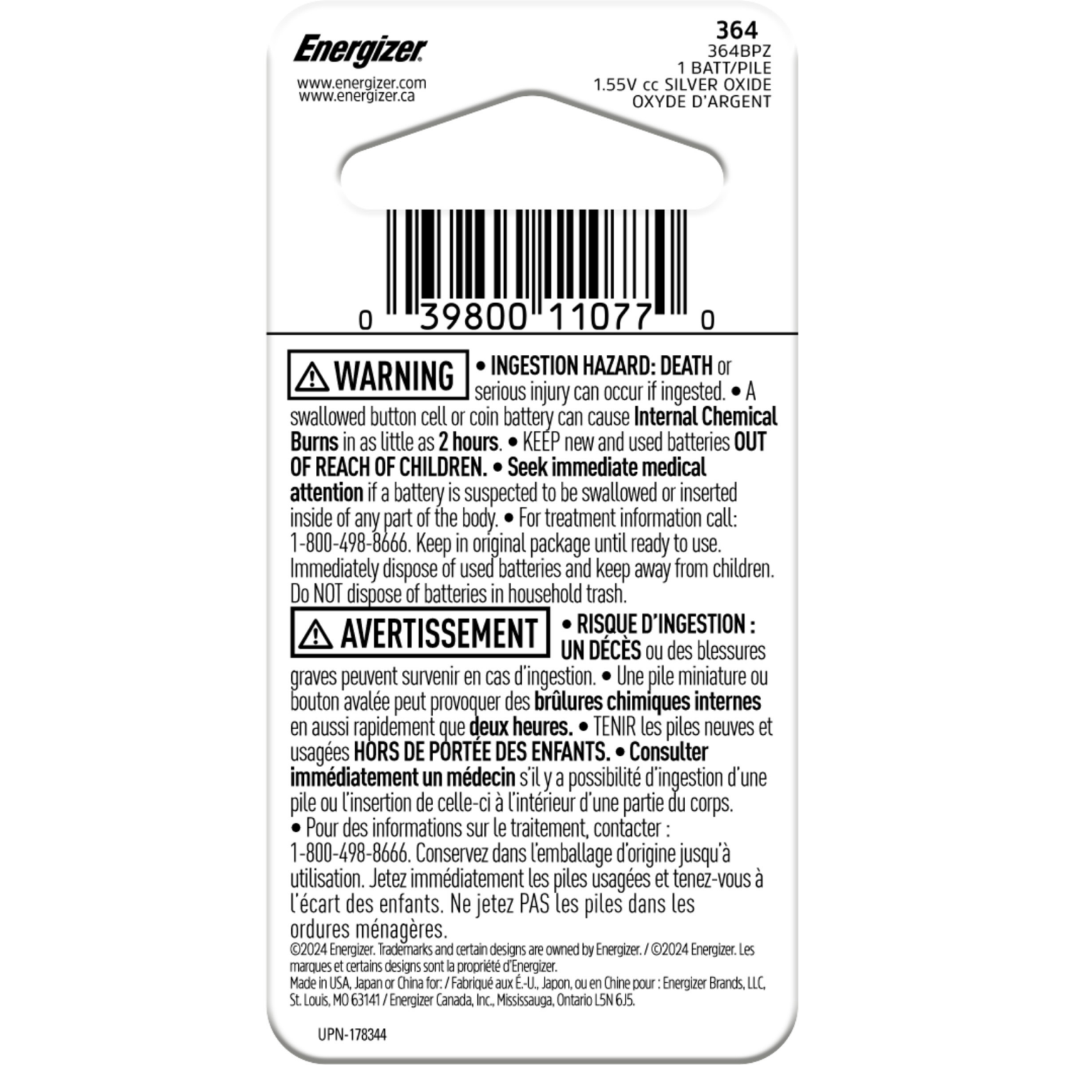 slide 2 of 2, Energizer 364 1-Pack, 1 ct