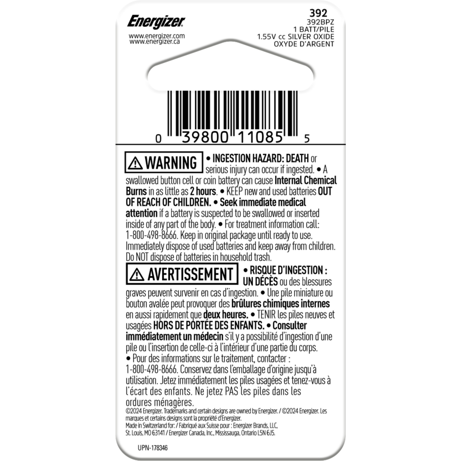 slide 2 of 2, Energizer 392 Silver Oxide Button Battery, 1 Pack, 1 ct