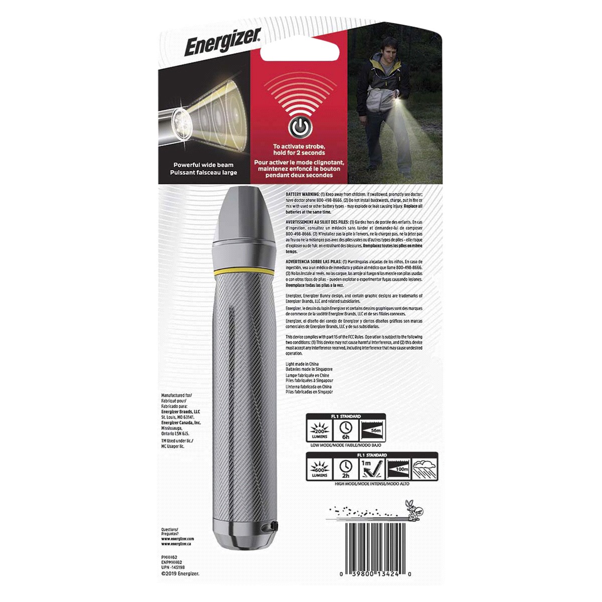 slide 2 of 2, Energizer Performance Metal Flashlight, 600 Lumens, IPX4 Water Resistant, Aircraft-Grade Aluminum, Batteries Included, 1 ct