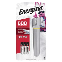 Energizer Performance Metal Flashlight, 600 Lumens, IPX4 Water Resistant, Aircraft-Grade Aluminum, Batteries Included