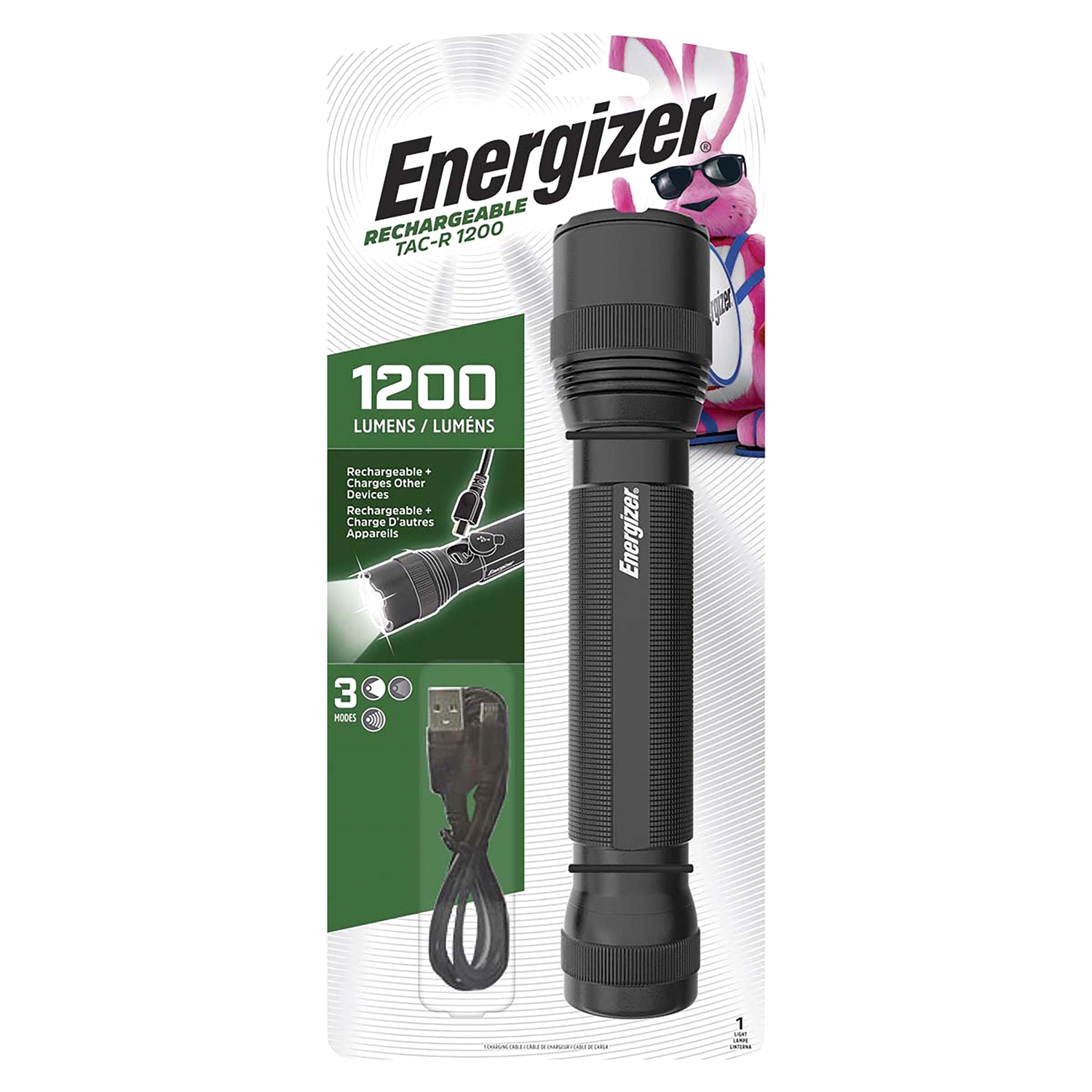slide 1 of 2, Energizer TAC R 1200 Rechargeable Tactical Flashlight, 1200 Lumens, IPX4 Water Resistant, Aircraft-Grade Aluminum LED Flashlight, Outstanding Emergency Light, 1 ct
