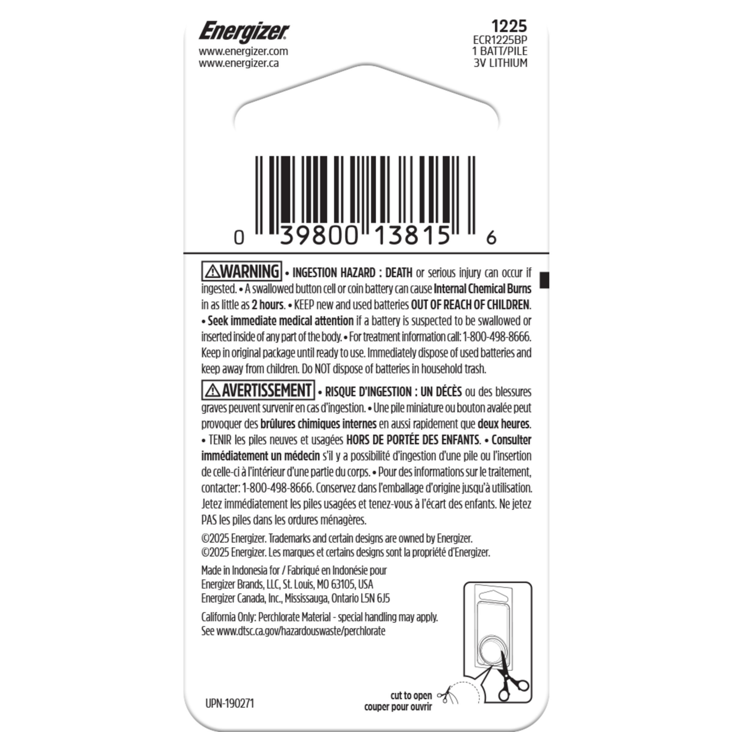 slide 2 of 2, Energizer 1225 Lithium Battery 1 ea, 1 ct