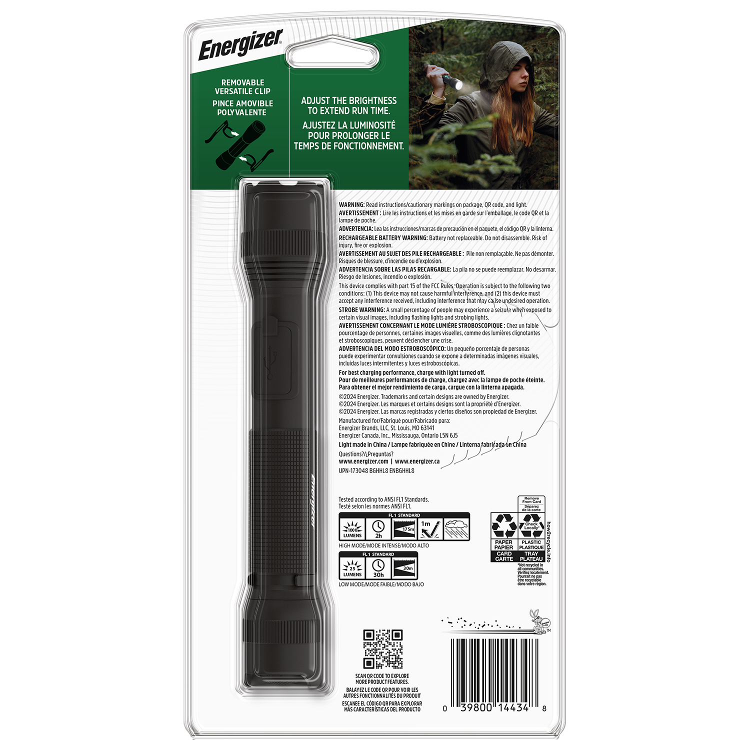 slide 2 of 2, Energizer Power Indicator Flashlight, Rechargeable LED Flashlight with Digital Power Indicator, 1,000 Lumens, 1 ct