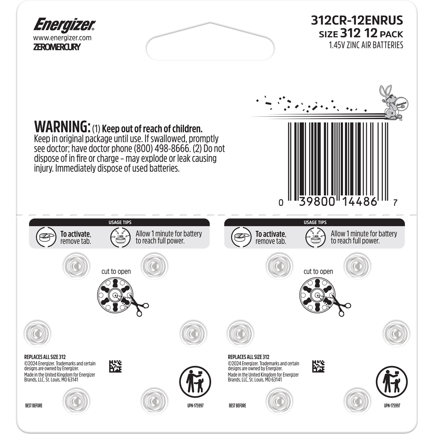 slide 2 of 2, Energizer Size 312 Batteries 12 Each, 12 ct