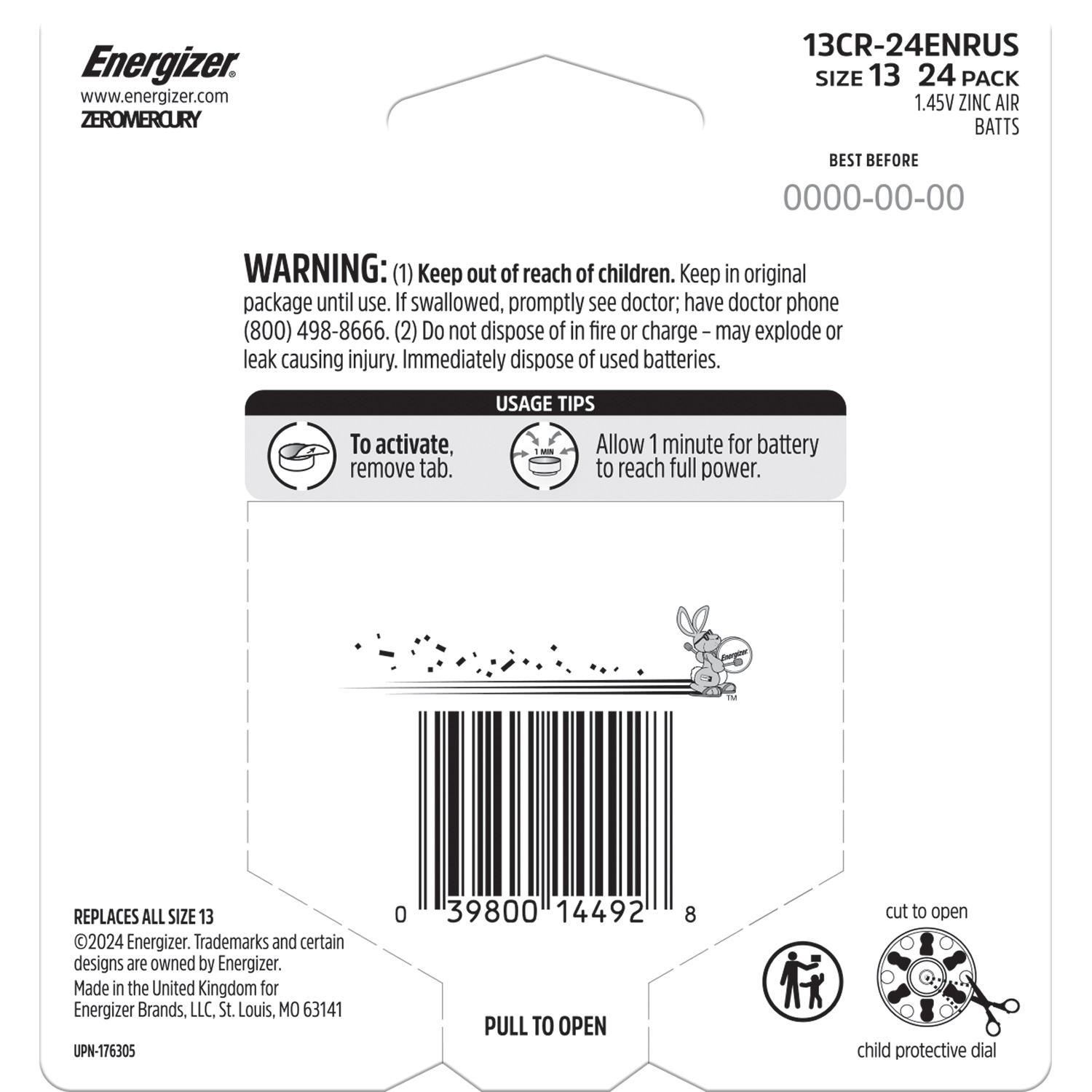 slide 2 of 2, Energizer 1.45V Zinc Air Batteries Size 13 24 ea, 24 ct