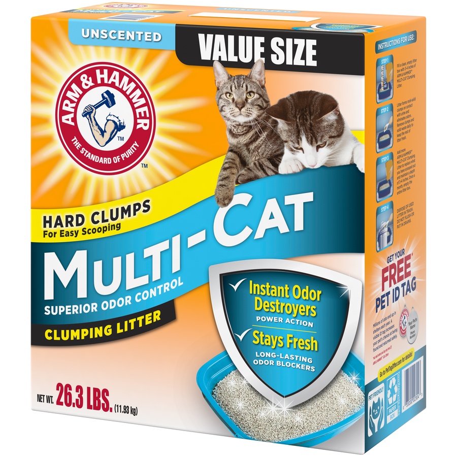 slide 3 of 3, ARM & HAMMER Unscented Cat Litter, Multi-Cat, 26.3 lb