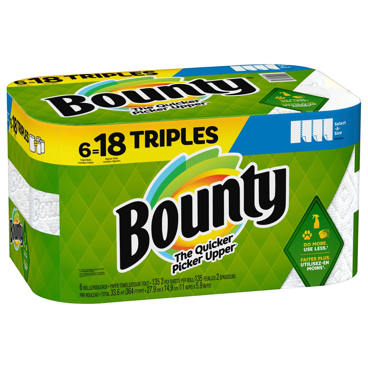 slide 2 of 5, Bounty Select-A-Size Paper Towels, 6 Triple Rolls, White, 135 Sheets Per Roll, 6 ct