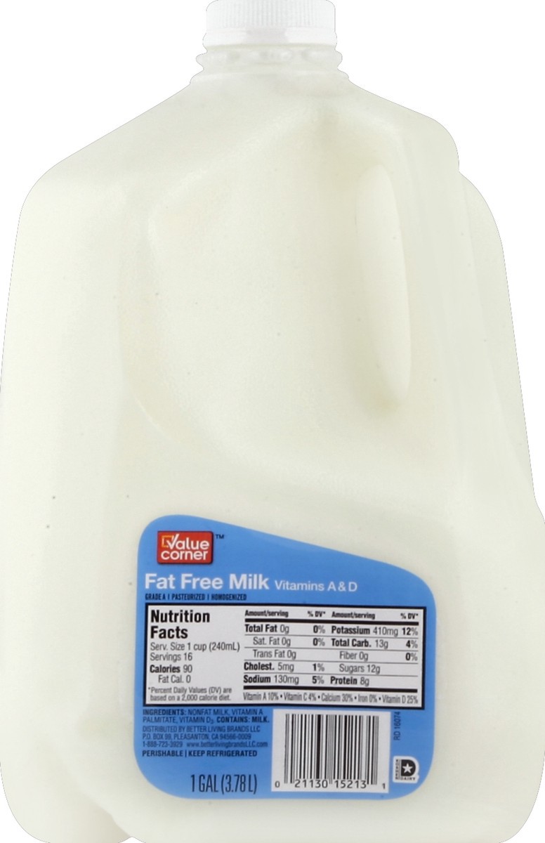slide 1 of 1, Value Corner Fat Free Milk - 1 Gallon, 1 gal