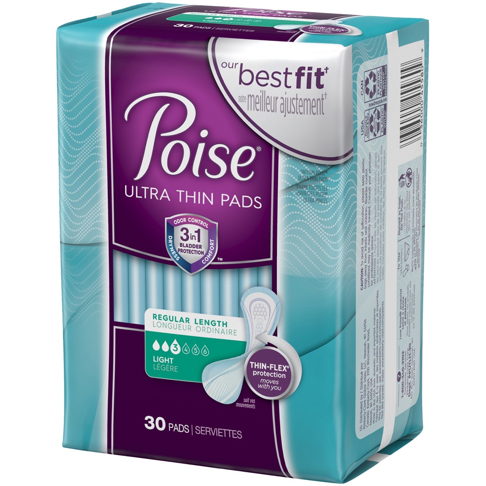 slide 3 of 3, Poise Thinshape Pads Light Absorbency, 30 ct