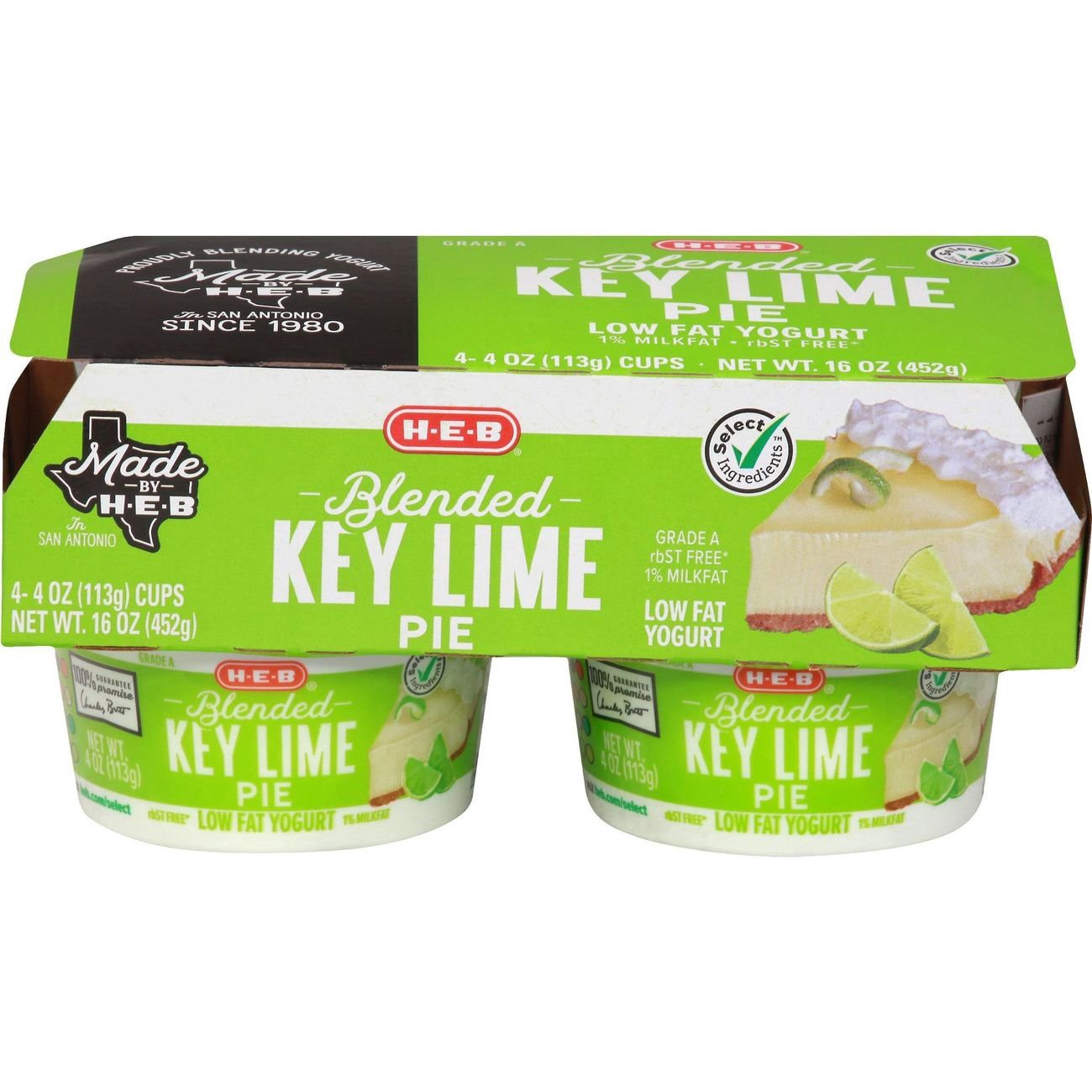 slide 1 of 1, H-E-B Low Fat Blended Key Lime Pie Yogurt, 4 ct