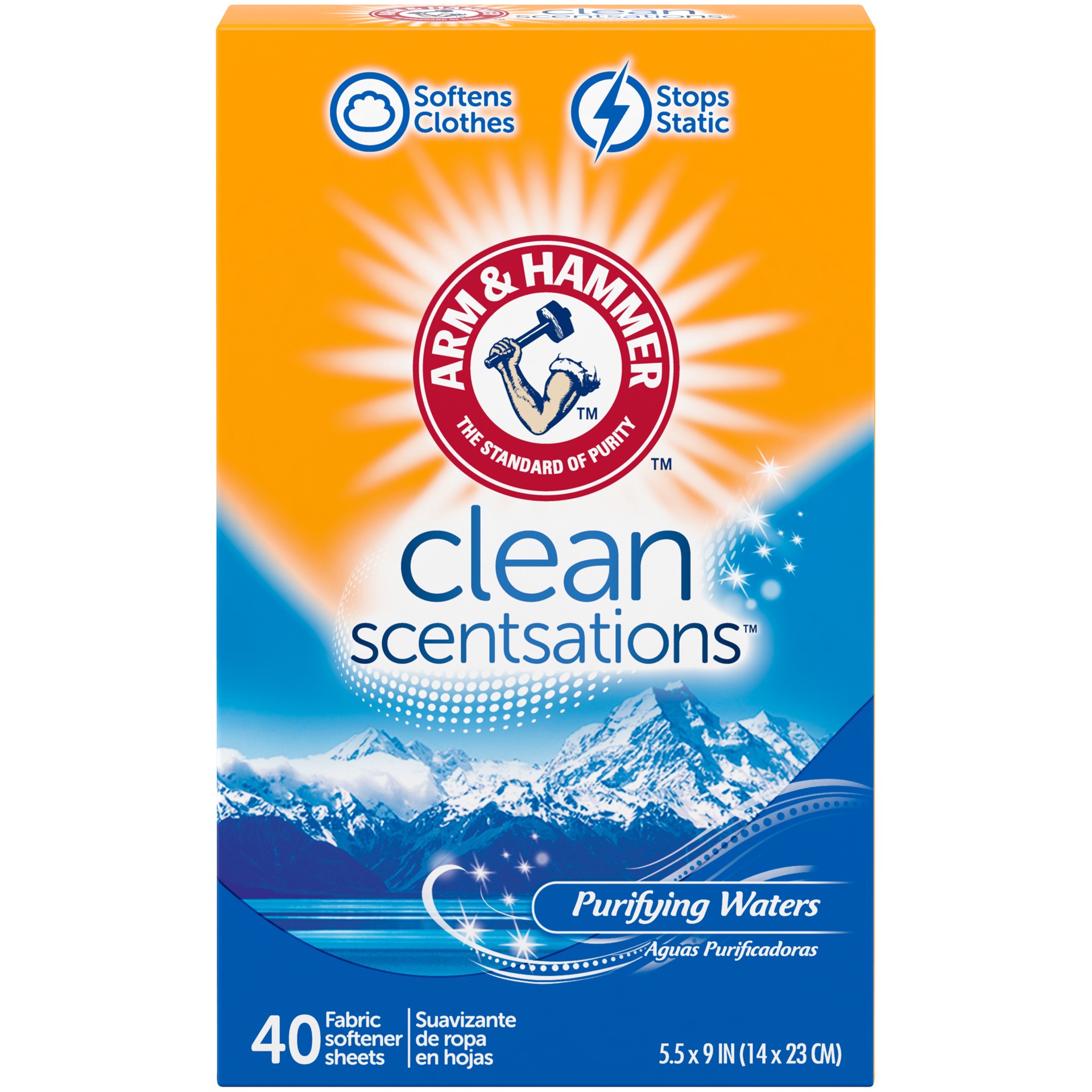 slide 2 of 5, ARM & HAMMER Fabric Softener Sheets, 40 sheets, Purifying Waters, 40 ct