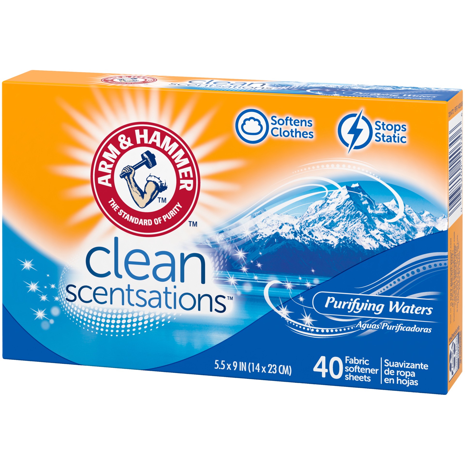 slide 4 of 5, ARM & HAMMER Fabric Softener Sheets, 40 sheets, Purifying Waters, 40 ct