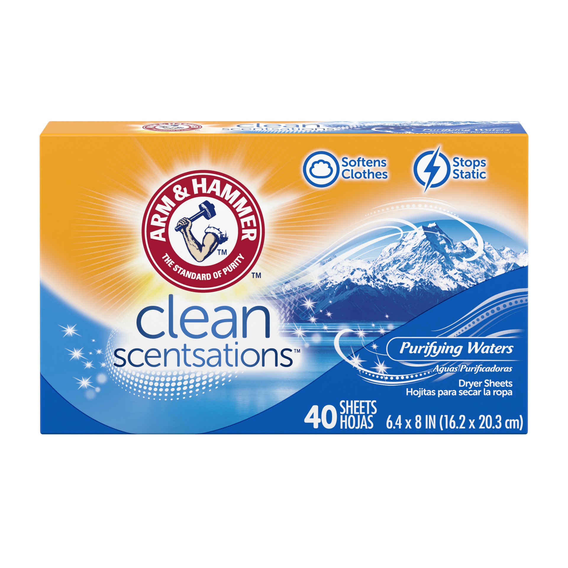 slide 1 of 5, ARM & HAMMER Fabric Softener Sheets, 40 sheets, Purifying Waters, 40 ct