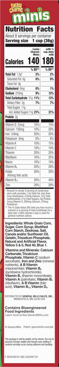 slide 8 of 9, Lucky Charms Minis Cereal with Marshmallows, Breakfast Cereal with Whole Grains, 10.5 oz, 10.5 oz