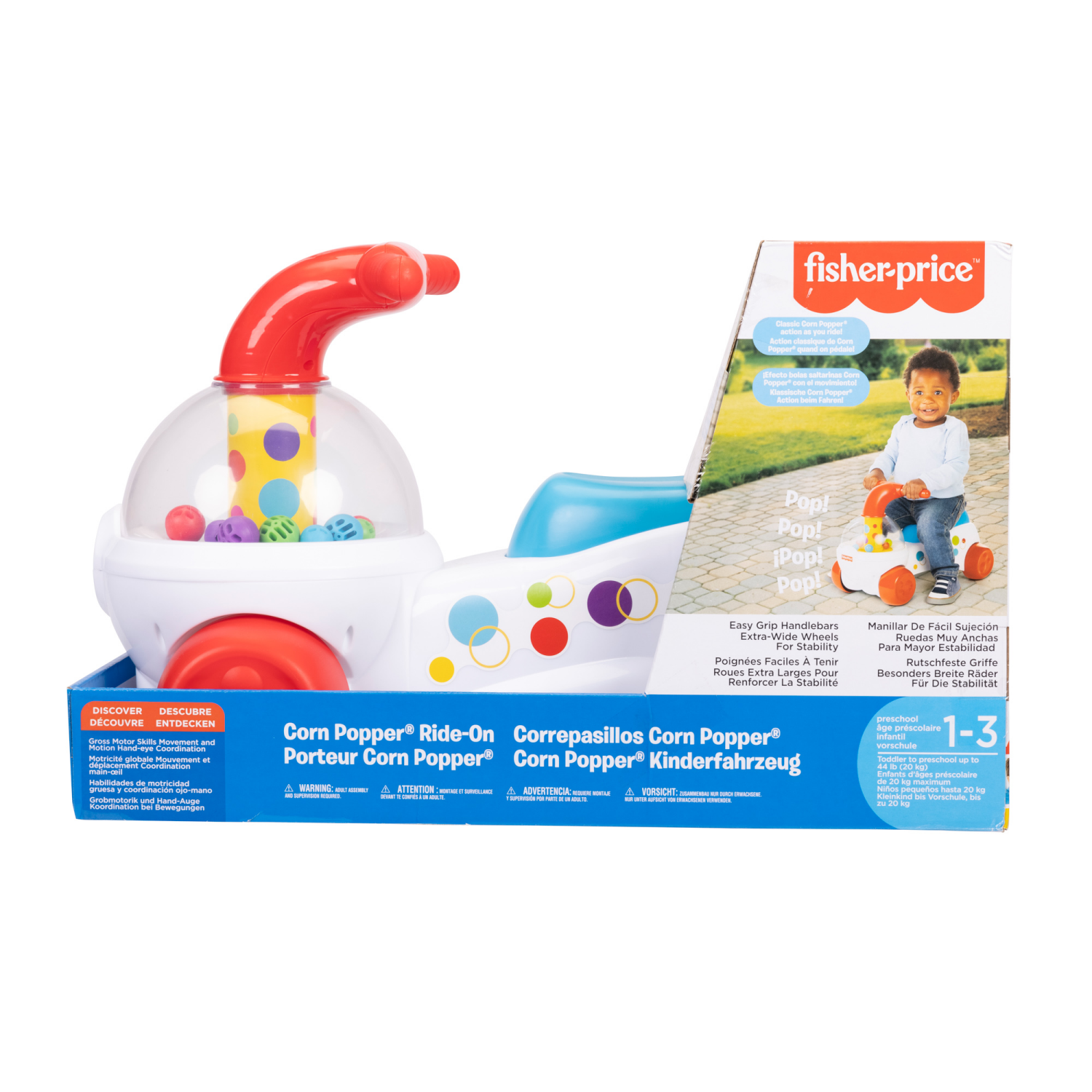 slide 4 of 6, Fisher-Price Classic Corn Popper Ride-On with Interactive Play, 1 ct