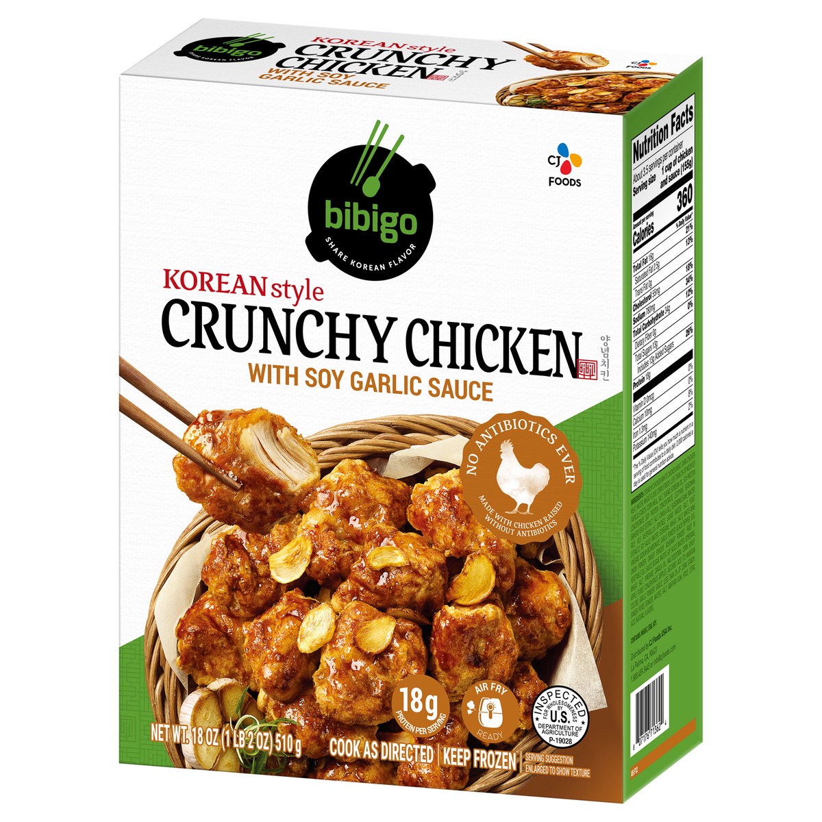 slide 3 of 9, Bibigo Korean Style Crunchy Chicken with Soy Garlic Sauce 18 oz. Box, 18 oz