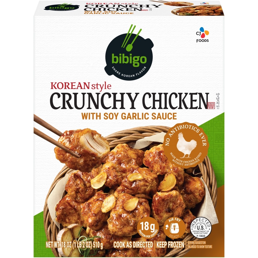 slide 1 of 9, Bibigo Korean Style Crunchy Chicken with Soy Garlic Sauce, 18 oz