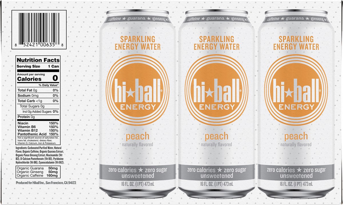 slide 6 of 10, Hiball Energy Peach Sparkling Energy Water - 8 ct, 8 ct