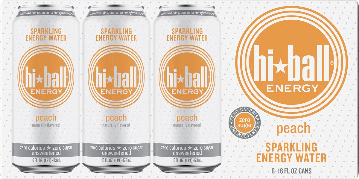 slide 3 of 10, Hiball Energy Peach Sparkling Energy Water - 8 ct, 8 ct