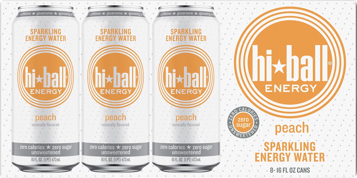 slide 7 of 10, Hiball Energy Peach Sparkling Energy Water - 8 ct, 8 ct