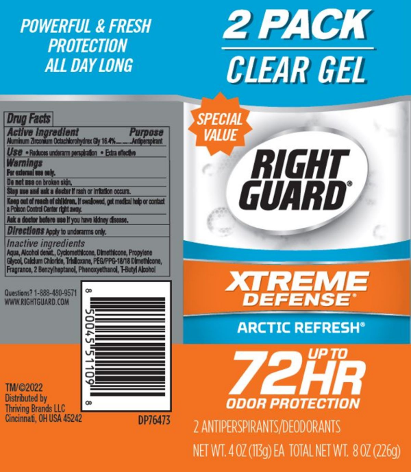 slide 6 of 7, Right Guard Xtreme Defense Arctic Refresh Antiperspirant Clear Gel, 4 oz, 2 Pack, 4 oz